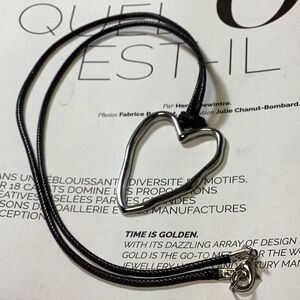 Silver Steel Heart Pendant Black Cord